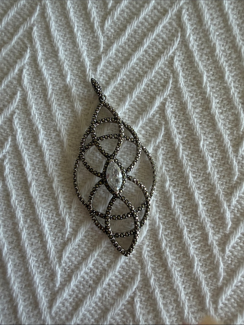 Sterling Silver Marquise Filigree Pendant with Clear Stone